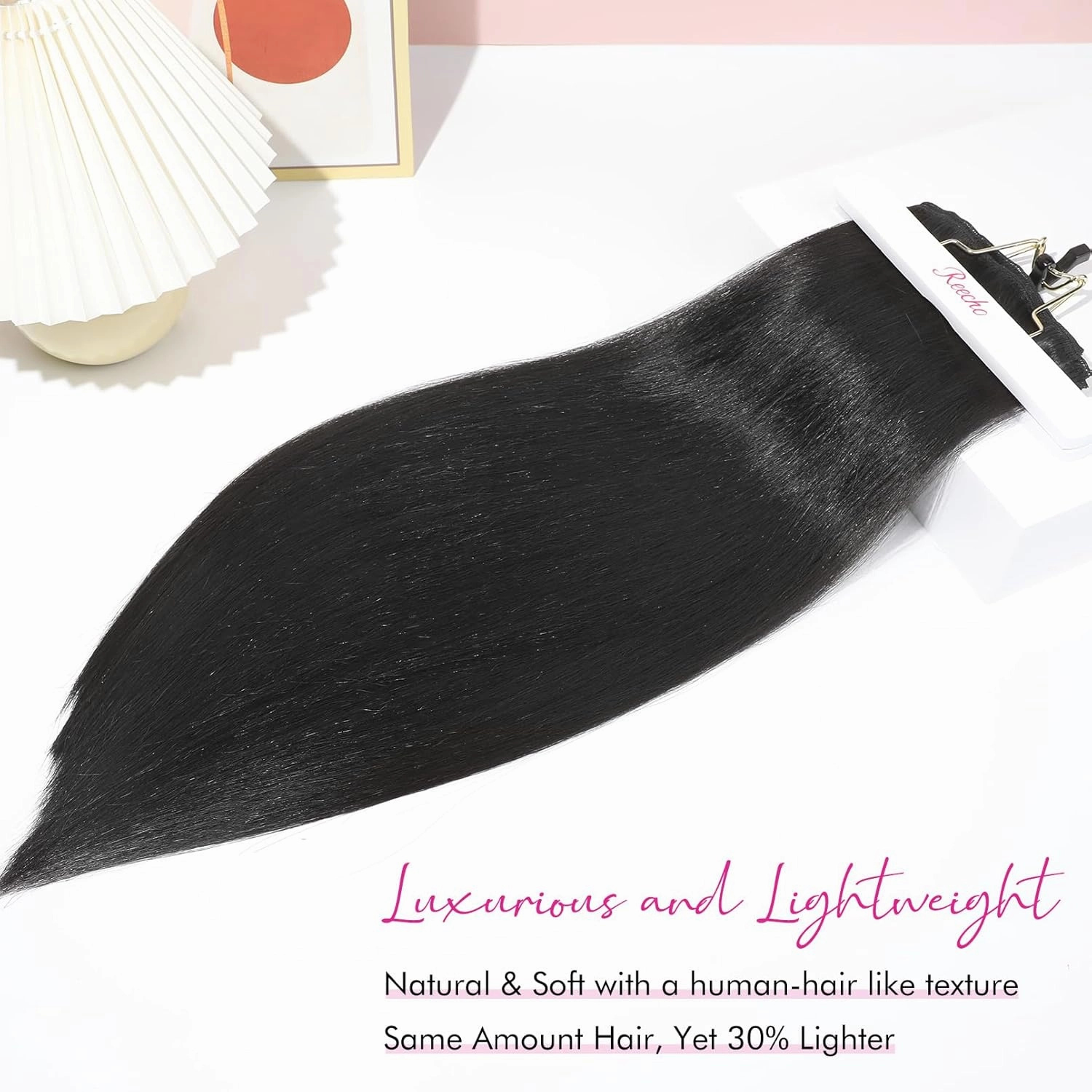 REECHO Hair Extensions, 11PCS Clip in Hair Extensions 24" Long Straight hair extensions HE005 Natural Soft Synthetic Hairpieces for Women – Black