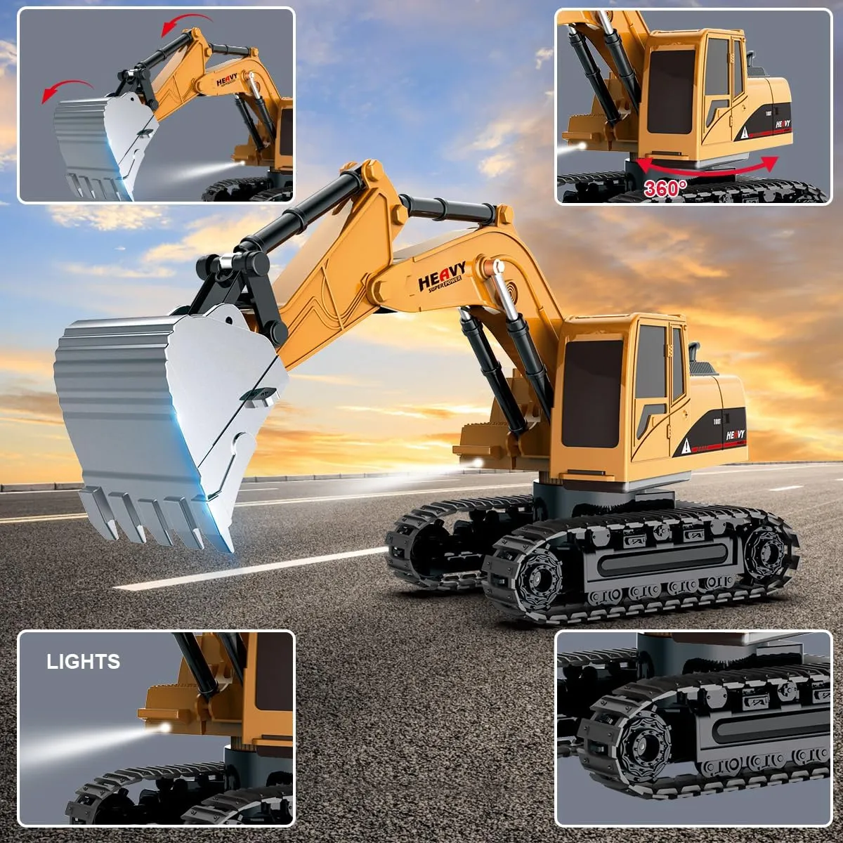 Remote Control Excavator and Dump Truck Toy Set - RC Excavator and Dump Truck with Lights and Sounds - Rechargable Digger Car, Construction Vehicles Toy Set Gifts for Boys Kids
