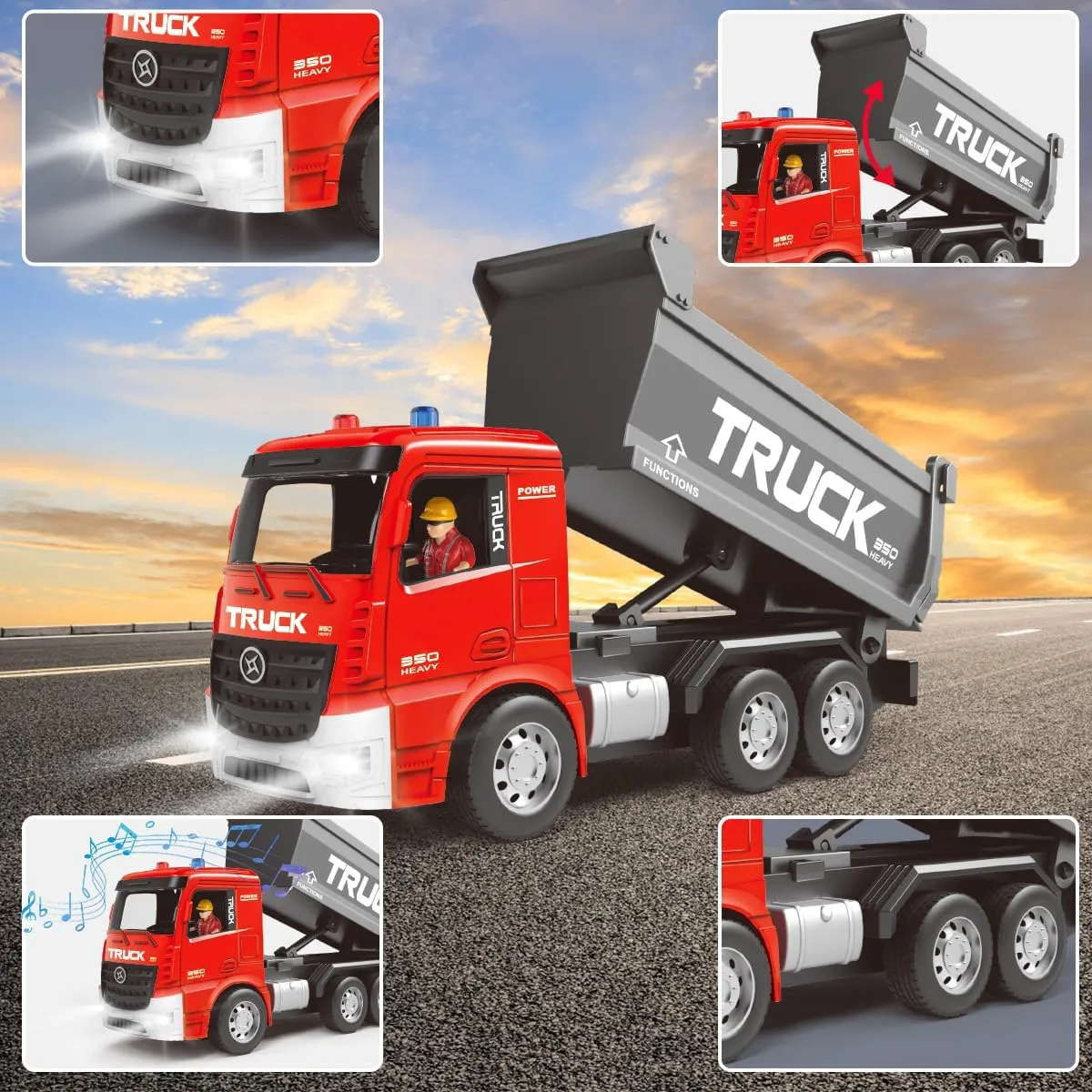 Remote Control Excavator and Dump Truck Toy Set - RC Excavator and Dump Truck with Lights and Sounds - Rechargable Digger Car, Construction Vehicles Toy Set Gifts for Boys Kids
