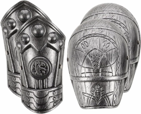 Renaissance Accessories - Knight Costume for Kids, PVC Knight Armour Shoulder & Hand Guard Set, Vintage Viking Medieval Pauldron Set Halloween Wearable Role - Playing Accessory Silver
