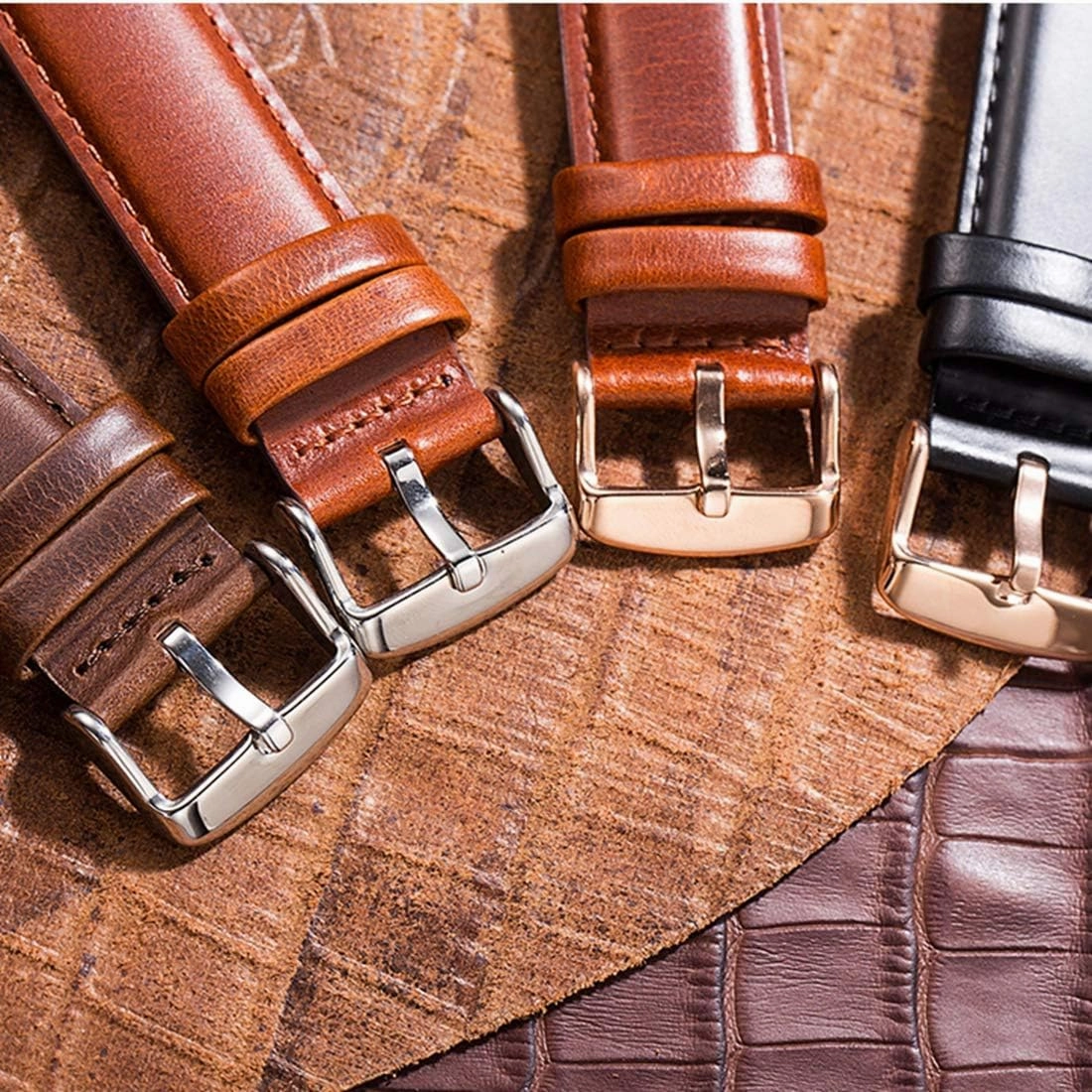 Replace Watchband, Watch Straps,Watch Band Replacement,24/23/22/20/19/18/17/16/15/14/13/12mm Stainless Steel Clasp Leather Men Watch Strap Comfortable and Breathable Classic Watchband