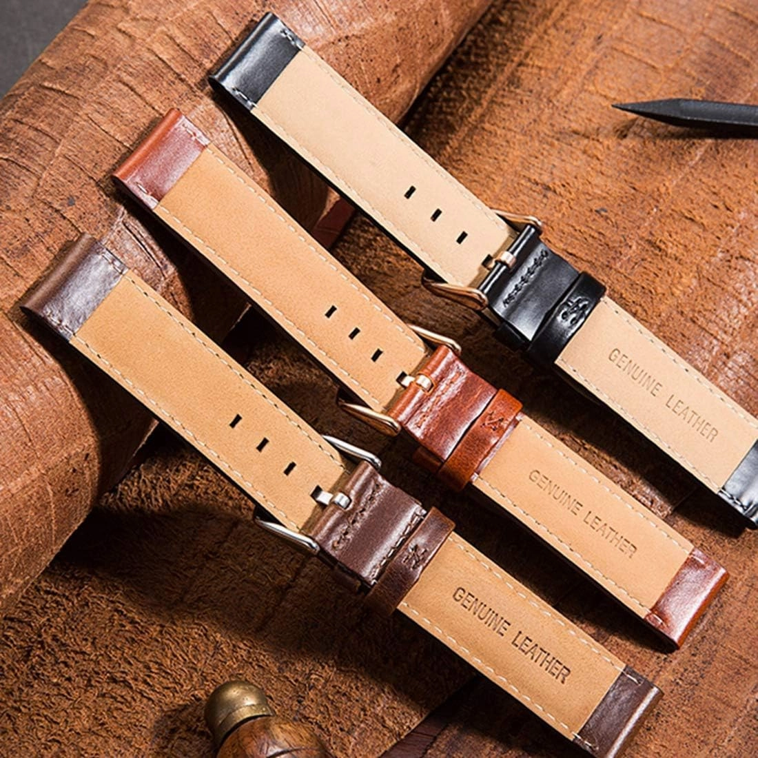 Replace Watchband, Watch Straps,Watch Band Replacement,24/23/22/20/19/18/17/16/15/14/13/12mm Stainless Steel Clasp Leather Men Watch Strap Comfortable and Breathable Classic Watchband
