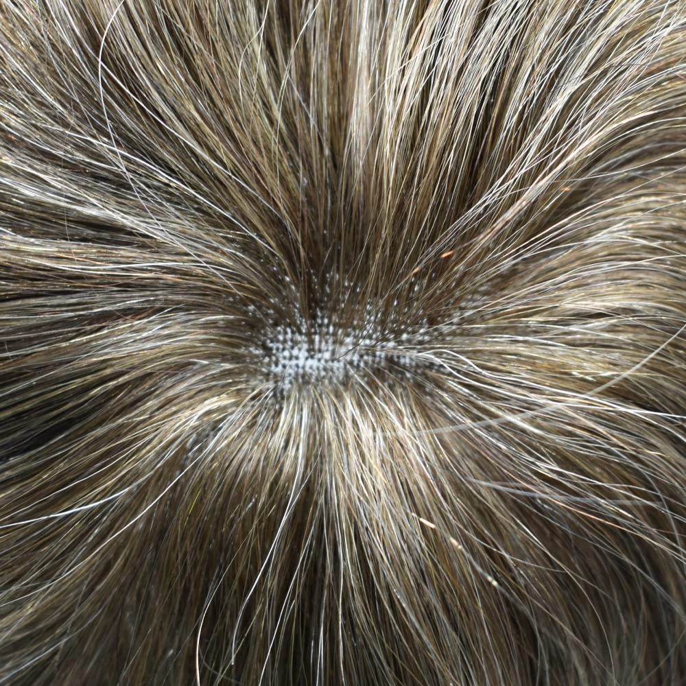 RESHE Mens Hair System French Lace Front Hair Pieces For Men Toupee For Men Real Human Hair Replacement System Slight Wavy Hand Tied Men's Hairpiece 7"X9"-100% Light medium density #18