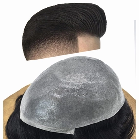 RESHE Mens Hair System Ultra Thin Skin Toupee For Men Transparent Super Thin Poly V-Looped Hair Piece For Men Toupee Protesis Capilar Para Hombre8x10#1 JET BLACK 90% Light density