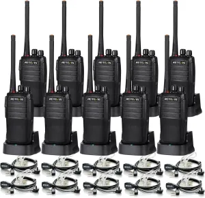 Retevis RT21 Updated 3000mAh Rechargeable Walkie Talkies,2 Way Radio Long Range,Portable and Durable,Emergency Alarm,Walkie Talkies with Earpiece and Mic Set(10 Pack)