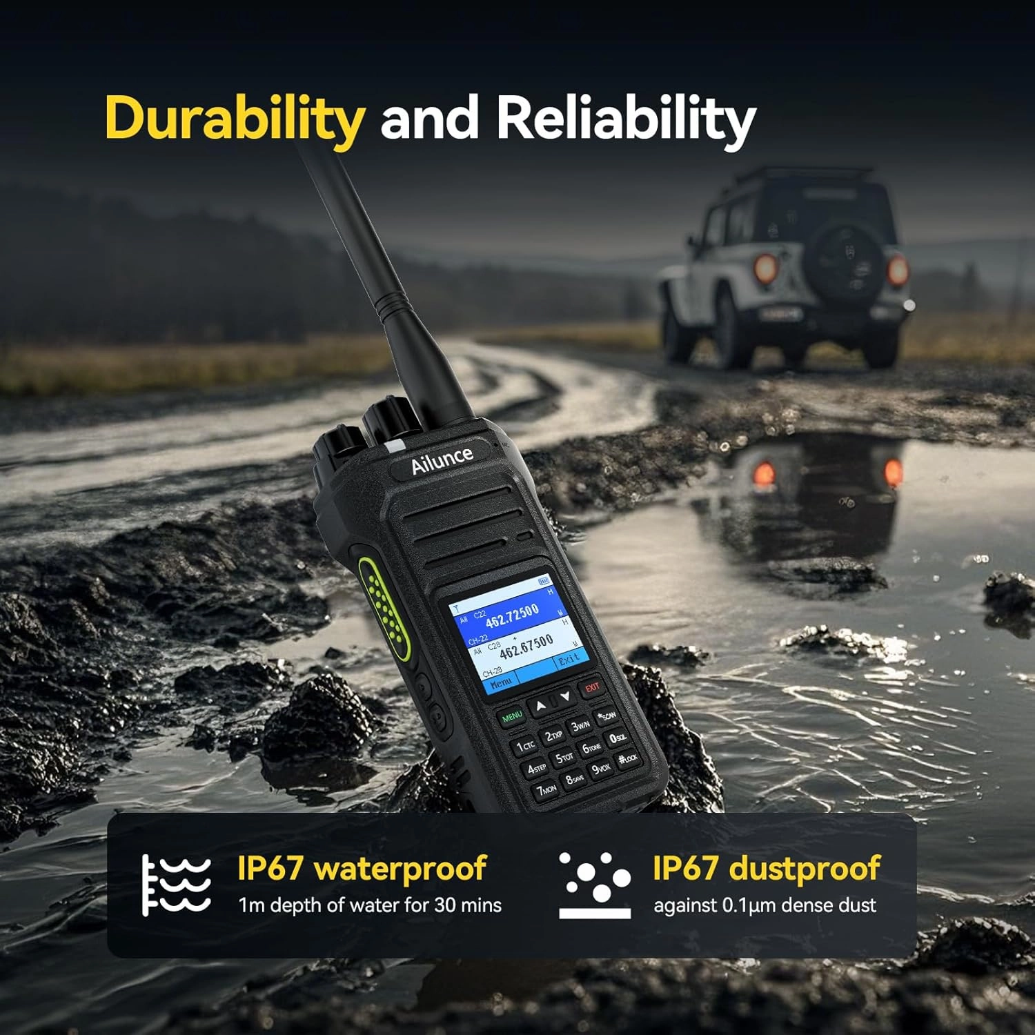 Retevis Ailunce HA1G GMRS Radio, IP67 Waterproof Rugged Two Way Radio, NOAA, 2800mAh USB-C Rechargeable, Repeater Capable, SOS, Long Range Walkie Talkies for Outdoor, Hurricanes, Emergencies(2 Pack)