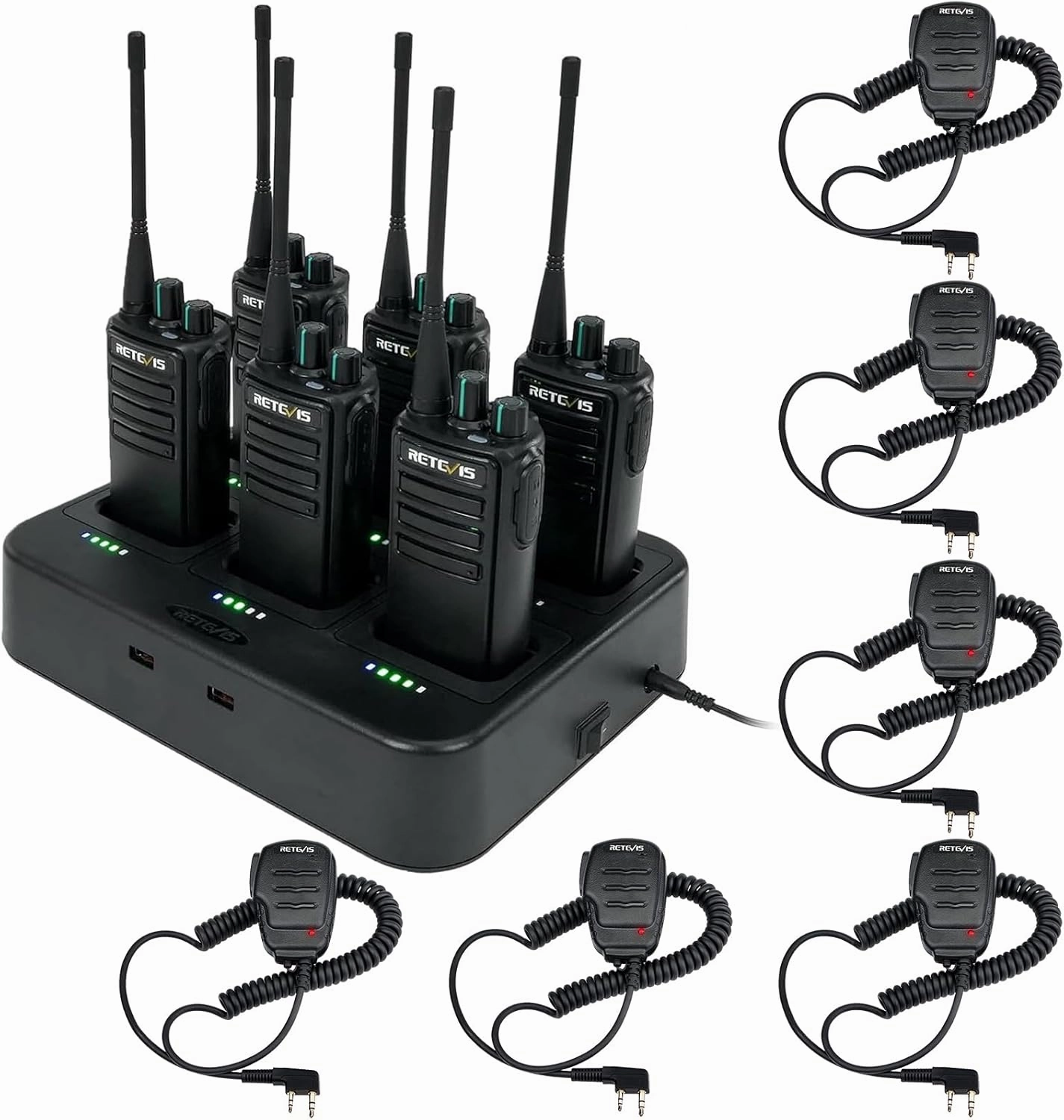 Retevis RB29 Walkie Talkies with Shoulder Mic,Rechargeable 2 Way Radios 6 Pack,with 6 Way Multi Gang Charger,Intuitive Charging Progress,Rugged Two Way Radio for Business Factory Jobsite Warehouse