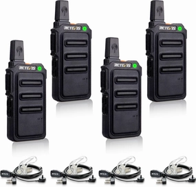 Retevis RT19 Walkie Talkie Earpiece with Mic, 2 Way Radios Walkie Talkies Long Range, 1300mAh, VOX Handsfree, Mini, Small, Compact Two Way Radio for Adults Family Outdoor Skiing Agriculture(4 Pack)