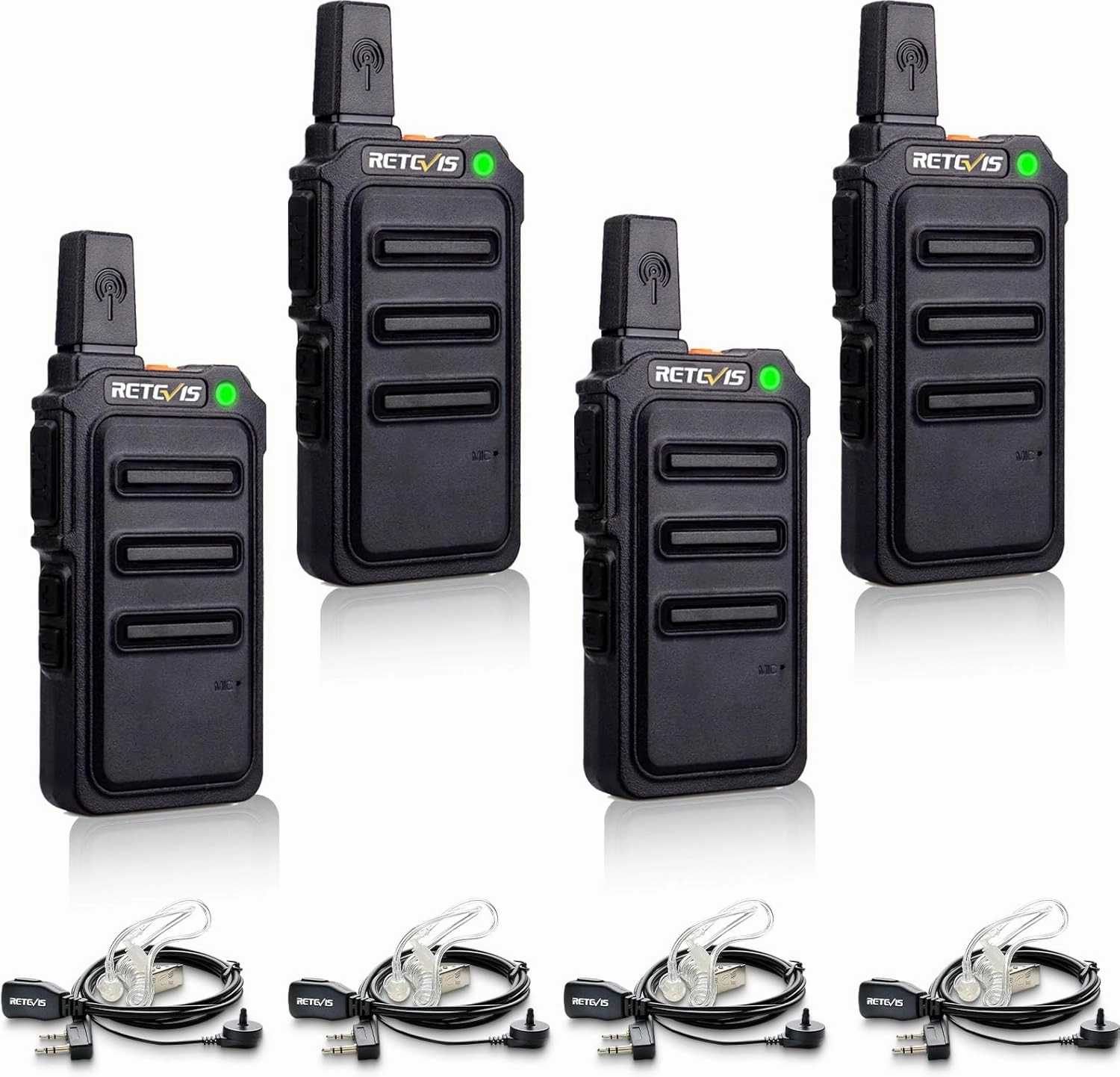 Retevis RT19 Walkie Talkie Earpiece with Mic, 2 Way Radios Walkie Talkies Long Range, 1300mAh, VOX Handsfree, Mini, Small, Compact Two Way Radio for Adults Family Outdoor Skiing Agriculture(4 Pack)