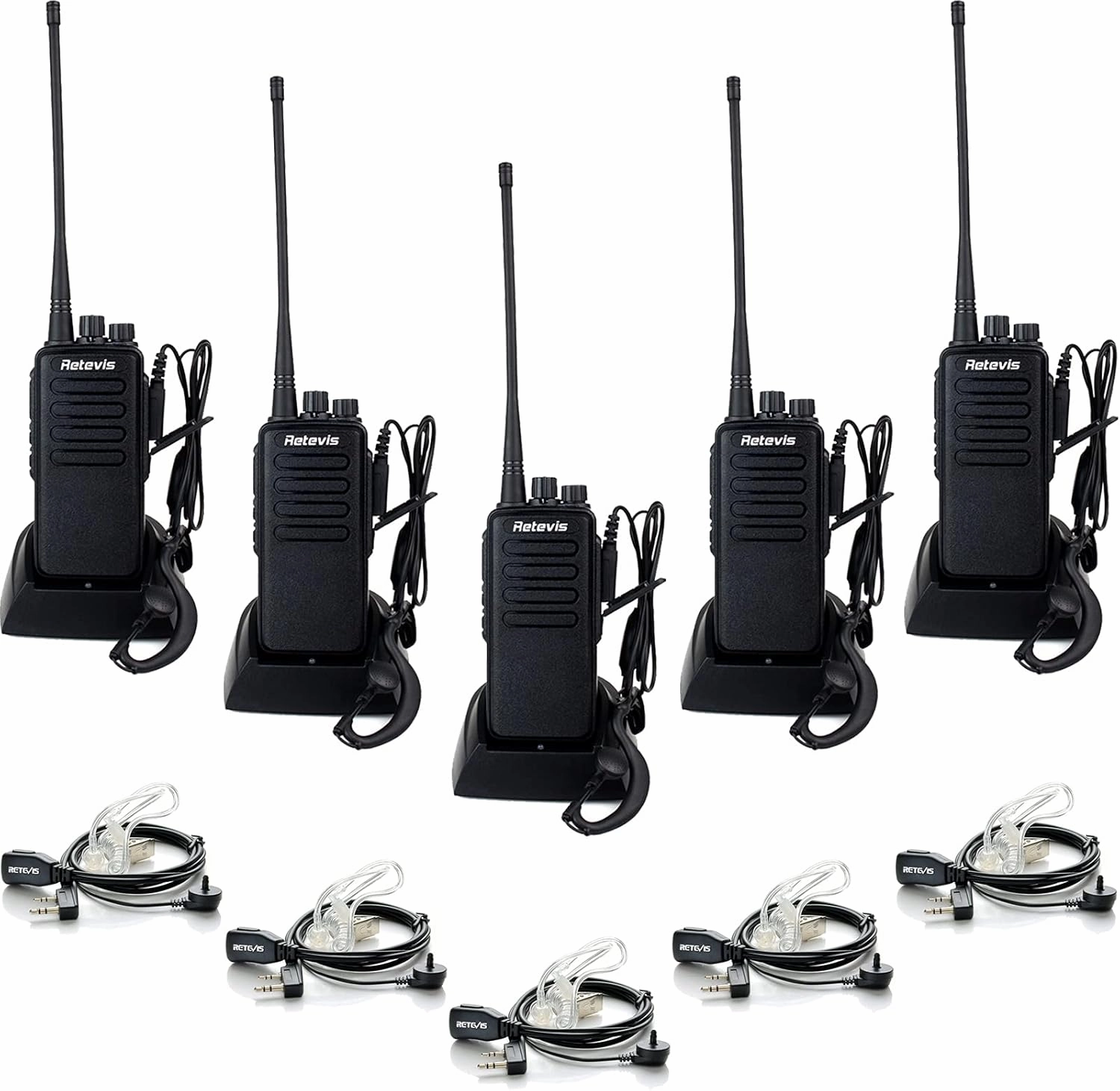Retevis RT1 2 Way Radios Walkie Talkies Long Range,High Power Two Way Radios Rechargeable,with Earpiece,3000mAh Battery, Rugged, Emergency Alarm,for Adult Construction Warehouse Industry(5 Pack)