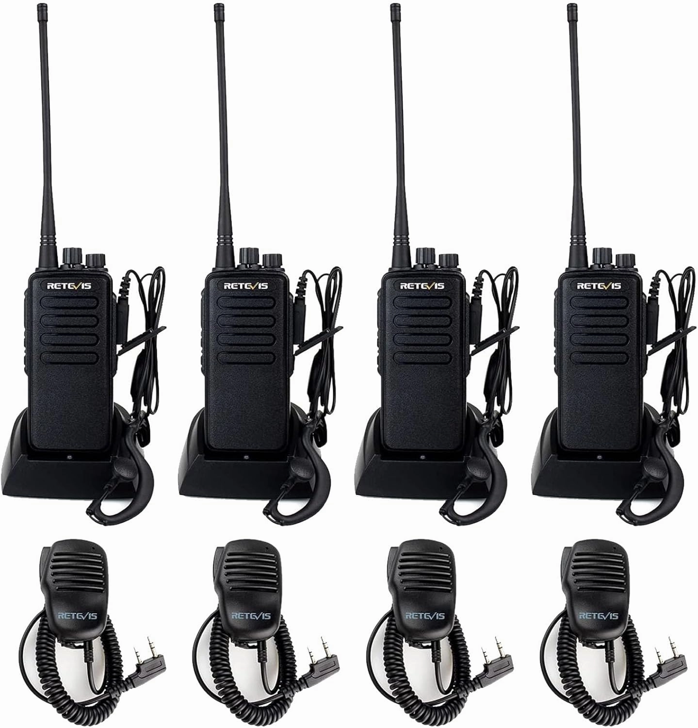 Retevis RT1 Two Way Radios for Adults Long Range,Professional 2 Way Radio with Earpiece and Mic Set,Heavy Duty Two Way Radio Rechargeable,3000mAh,for Warehouse School Security(4 Pack)