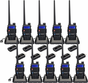 Retevis RT-5R Two Way Radio Handheld Rechargeable, Dual Band VOX 128CH 2-Way Radios Long Range High Power, Falshlight and Emergency Alarm Walkie Talkies for School, Church Security, Farm(10 Pack)