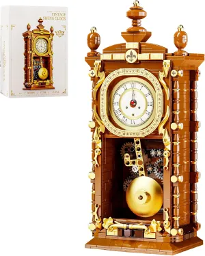 Retro Pendulum Clock Building Block Set,A Toy with Real Clock Function and Linked Mechanical Pendulum,Better Gift for Adults Teens Kids