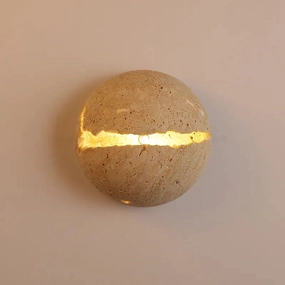 Retro Dinosaur Egg-Shaped Natural Stone Art Wall Lamp - Yellow Travertine Hemisphere LED Sconce for Atmospheric Corridor Lighting
