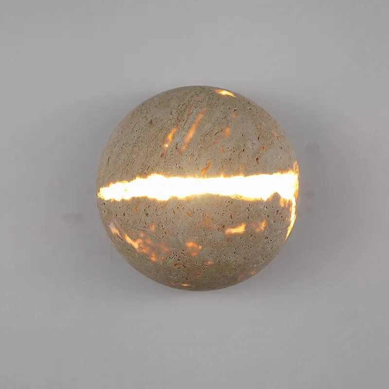 Retro Dinosaur Egg-Shaped Natural Stone Art Wall Lamp - Yellow Travertine Hemisphere LED Sconce for Atmospheric Corridor Lighting