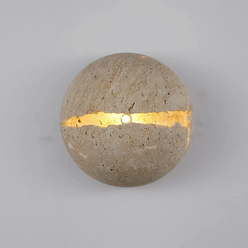 Retro Dinosaur Egg-Shaped Natural Stone Art Wall Lamp - Yellow Travertine Hemisphere LED Sconce for Atmospheric Corridor Lighting