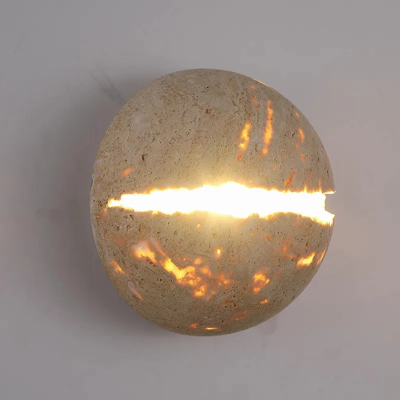 Retro Dinosaur Egg-Shaped Natural Stone Art Wall Lamp - Yellow Travertine Hemisphere LED Sconce for Atmospheric Corridor Lighting