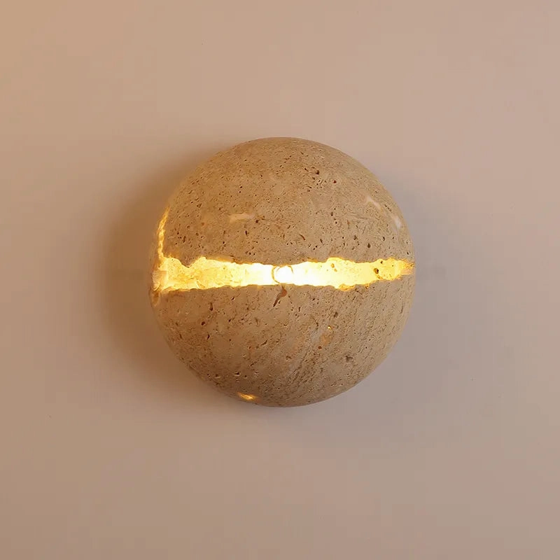 Retro Dinosaur Egg-Shaped Natural Stone Art Wall Lamp - Yellow Travertine Hemisphere LED Sconce for Atmospheric Corridor Lighting