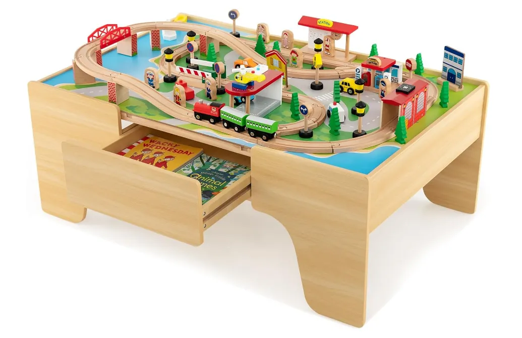 Rever Bebe Wooden Train Railway Activity Table Set