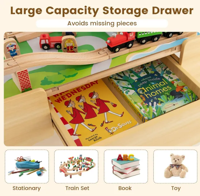 Rever Bebe Wooden Train Railway Activity Table Set