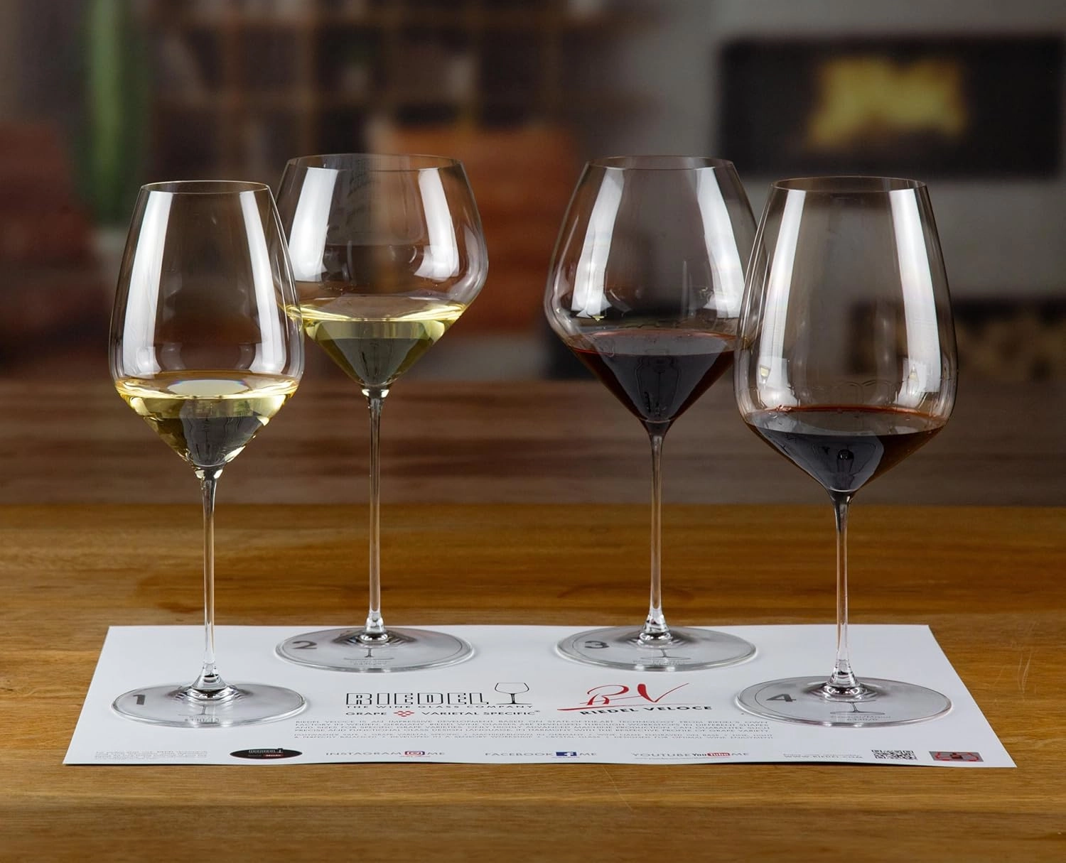 Riedel Veloce Tasting Set, Wine Glasses, 4 Pack – Cabernet, Pinot Noir, Sauvignon Blanc, Chardonnay - Dishwasher Safe, Crystal Glass - 5330/47