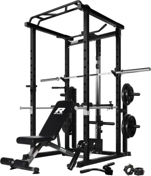 RitFit Power Cage with Optional LAT PullDown/Cable Crossover, 1000LB Squat Rack for Home & Garage Gym, with Weight Storage Rack and More Training Attachments, ASTM-Certified