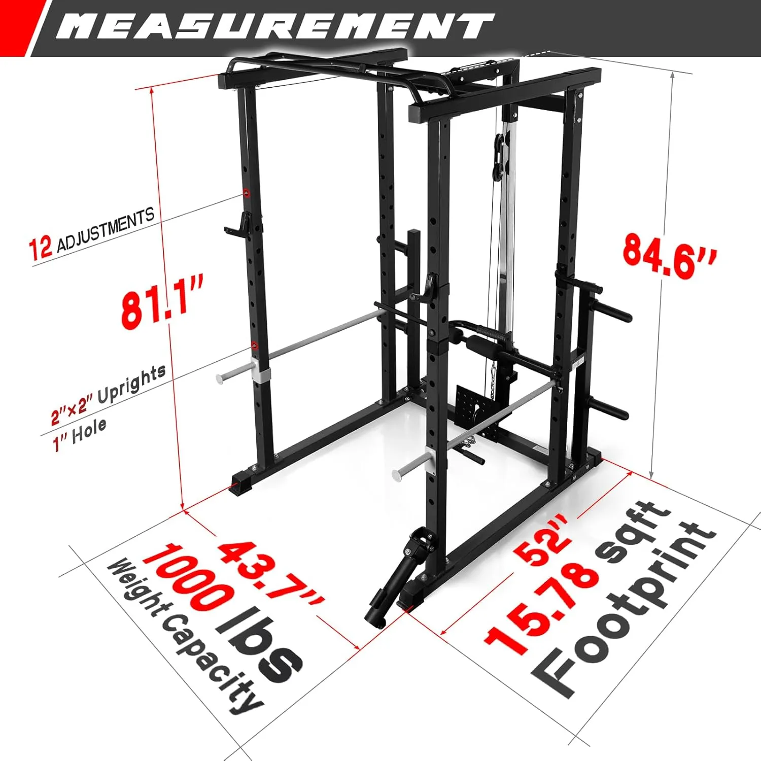 RitFit Power Cage with Optional LAT PullDown/Cable Crossover, 1000LB Squat Rack for Home & Garage Gym, with Weight Storage Rack and More Training Attachments, ASTM-Certified