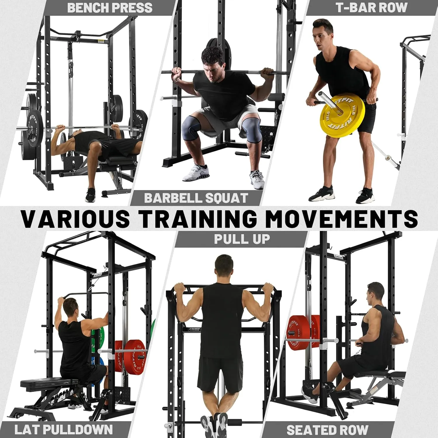RitFit Power Cage with Optional LAT PullDown/Cable Crossover, 1000LB Squat Rack for Home & Garage Gym, with Weight Storage Rack and More Training Attachments, ASTM-Certified
