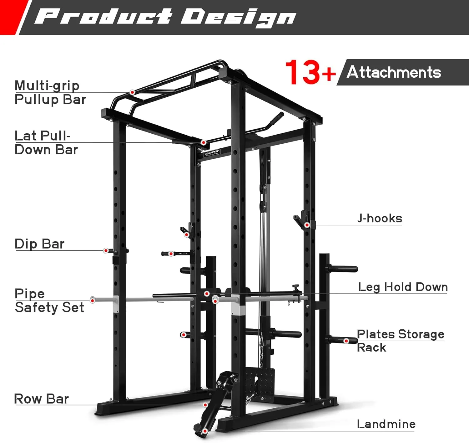 RitFit Power Cage with Optional LAT PullDown/Cable Crossover, 1000LB Squat Rack for Home & Garage Gym, with Weight Storage Rack and More Training Attachments, ASTM-Certified