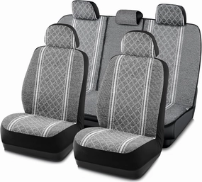 Road Comforts Baja Blanket Seat Covers Gray Diamond Bucket Seat Covers Low Back Full Set - Jacquard Fabric, Airbag Compatible, Universal Fits Car, Truck, SUV, Vans