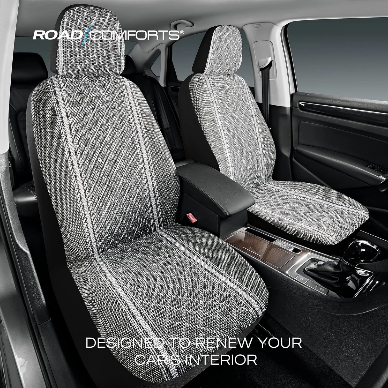 Road Comforts Baja Blanket Seat Covers Gray Diamond Bucket Seat Covers Low Back Full Set - Jacquard Fabric, Airbag Compatible, Universal Fits Car, Truck, SUV, Vans