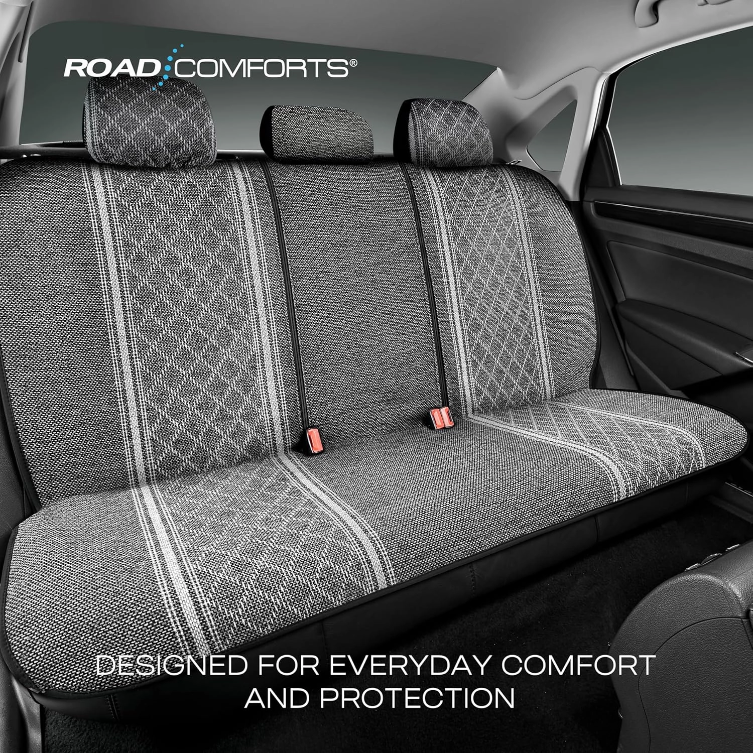 Road Comforts Baja Blanket Seat Covers Gray Diamond Bucket Seat Covers Low Back Full Set - Jacquard Fabric, Airbag Compatible, Universal Fits Car, Truck, SUV, Vans