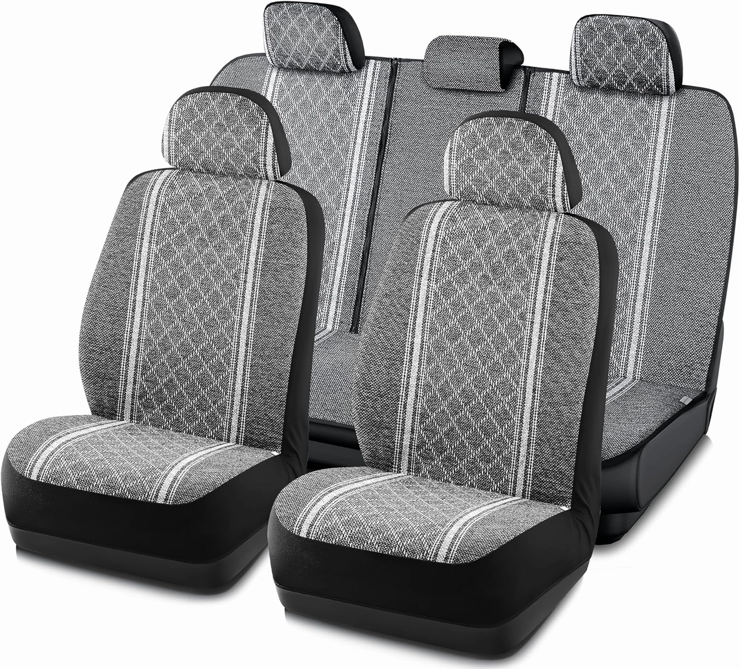 Road Comforts Baja Blanket Seat Covers Gray Diamond Bucket Seat Covers Low Back Full Set - Jacquard Fabric, Airbag Compatible, Universal Fits Car, Truck, SUV, Vans