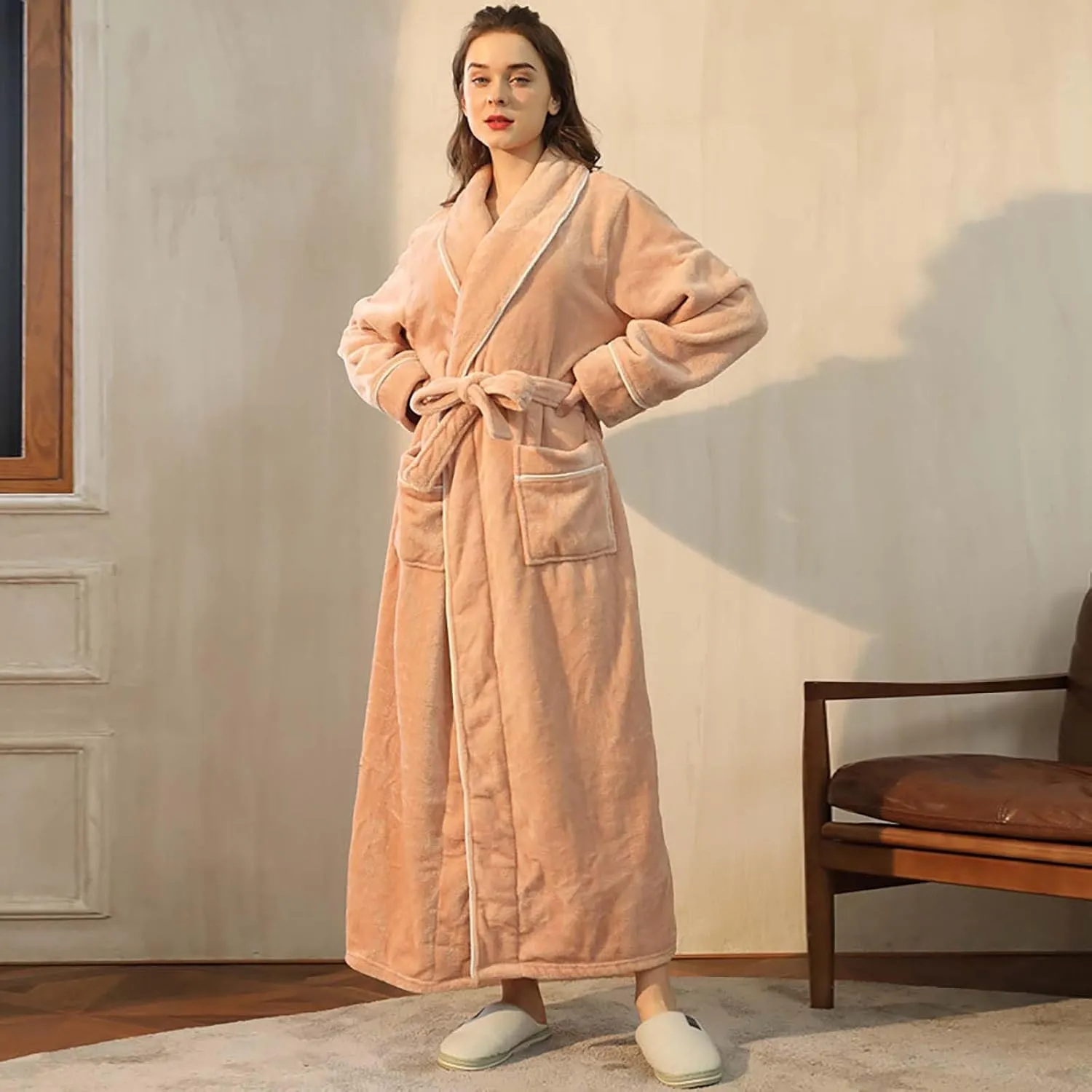 Robes for Women Winter Warm Soft Cozy Long Robe Lounge Fluffy Fuzzy Spa Bathrobe Nightgowns With Belt