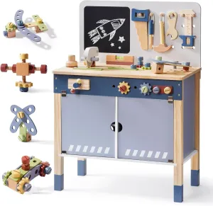 ROBOTIME Kids Tool Bench, Wooden Tool Workbench for Toddler, Tool Bench with Play Tools Set and Large Storage Space, Toy Workbench Workshop for Boys and Girls, Gift for Ages 3 