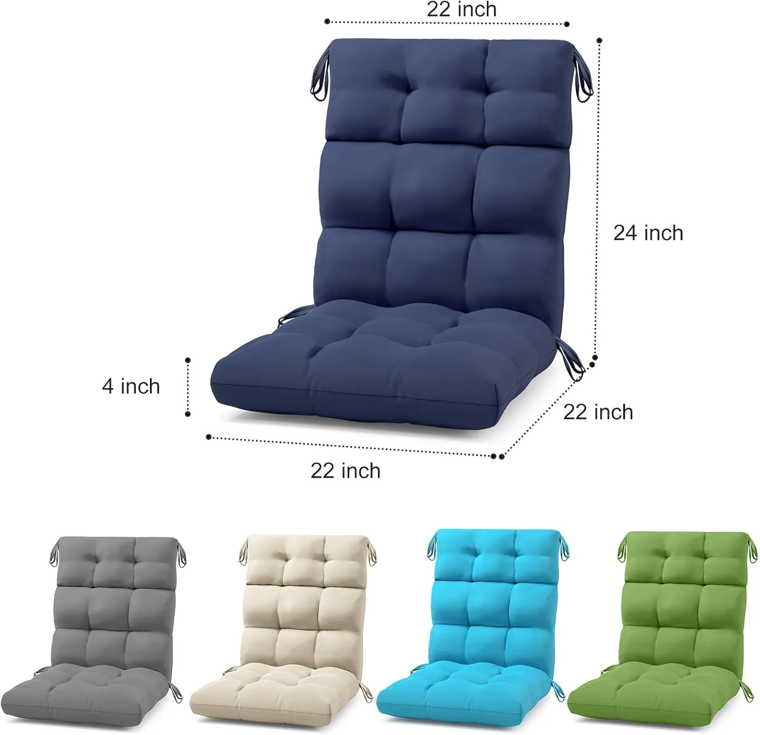 Rocking Chair Cushion Tufted Adirondack Chair Cushion Non-Slip High Back Patio Chair Cushions Water-Resistant UV-Proof Navy Blue Indoor & Outdoor Furniture Cushions for Chair