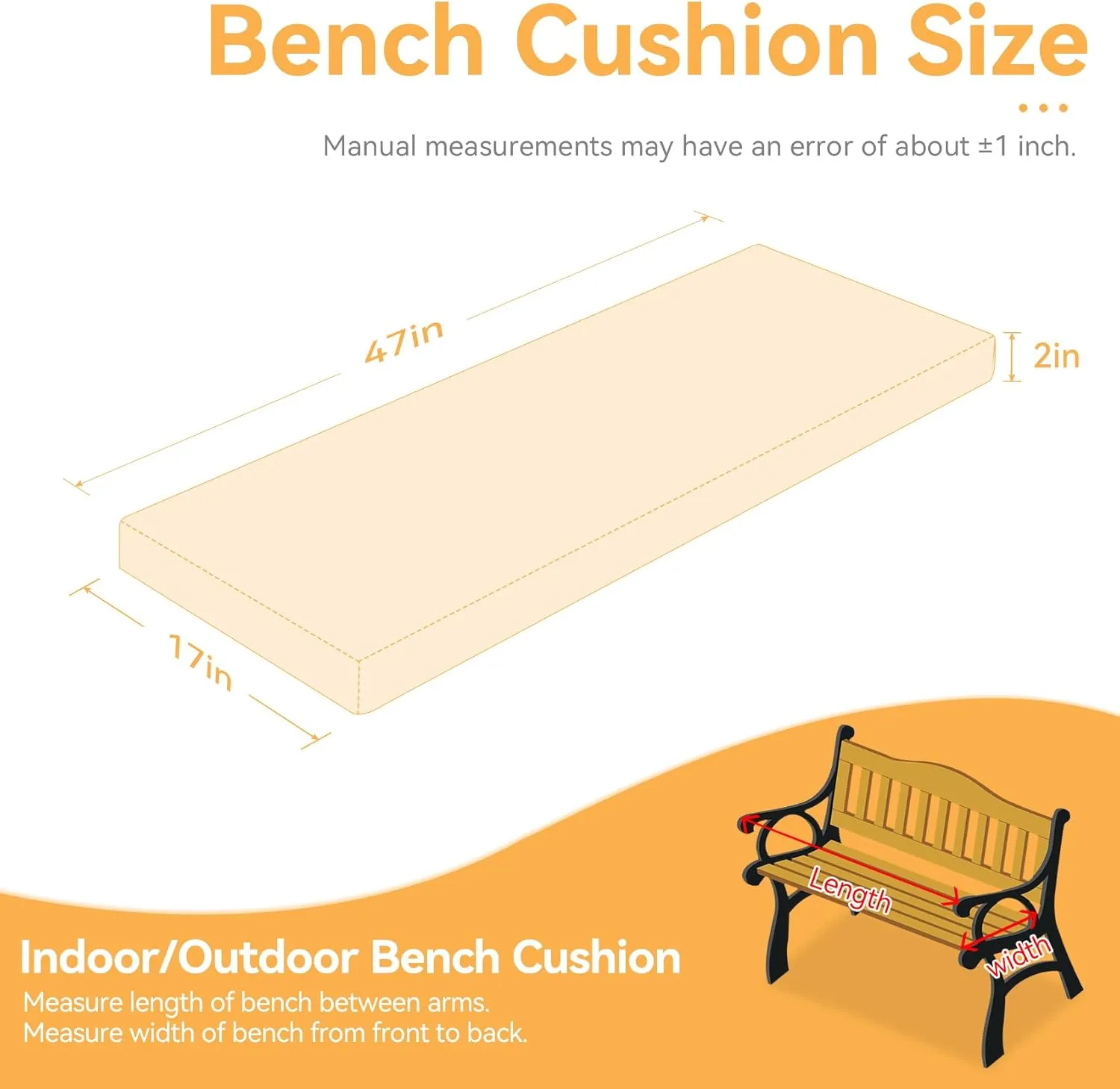 ROFIELTY Bench Cushion 47 inch, Durable Bench Cushions for Indoor Furniture, Non-Slip Window Seat Cushions Indoor, Personalized Custom Bench Cushion (Dark Brown, 47x17x2)