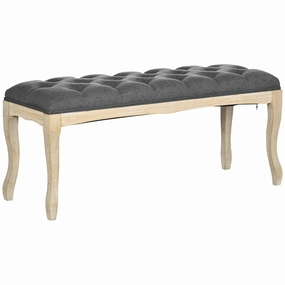 Rootz Upholstered Bench - Padded Bench - Bed End Seat - Optimal Comfort - 110cm x 40cm x 48cm - Classic Chic Linen Grey with Hevea Wood Legs
