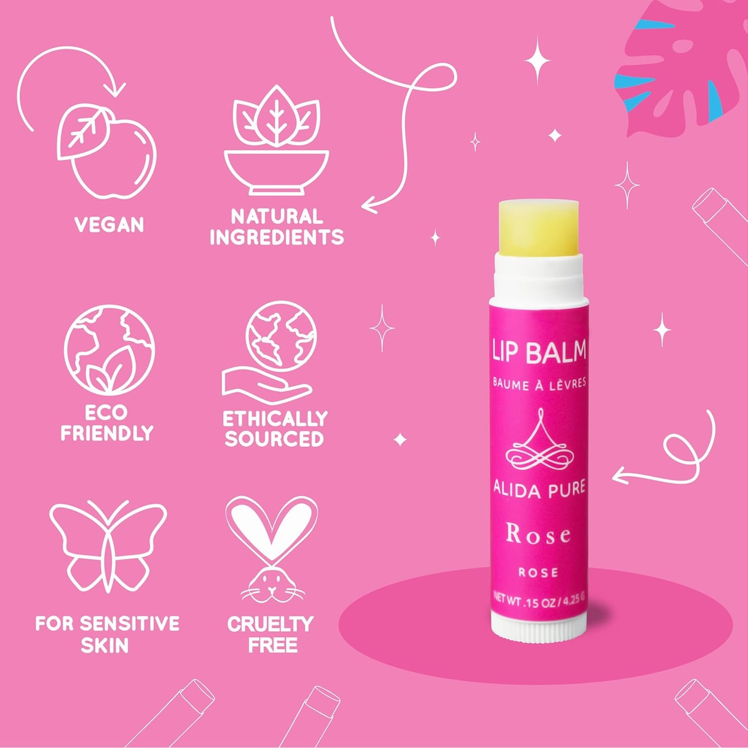 Rose Lip Balm Collection, Vegan Set, Beeswax Free, with Avocado And, Organic Jojoba Oil, and Vitamin E, Natural Moisturizer for Dry, Chapped Lips, 3 Tube Set