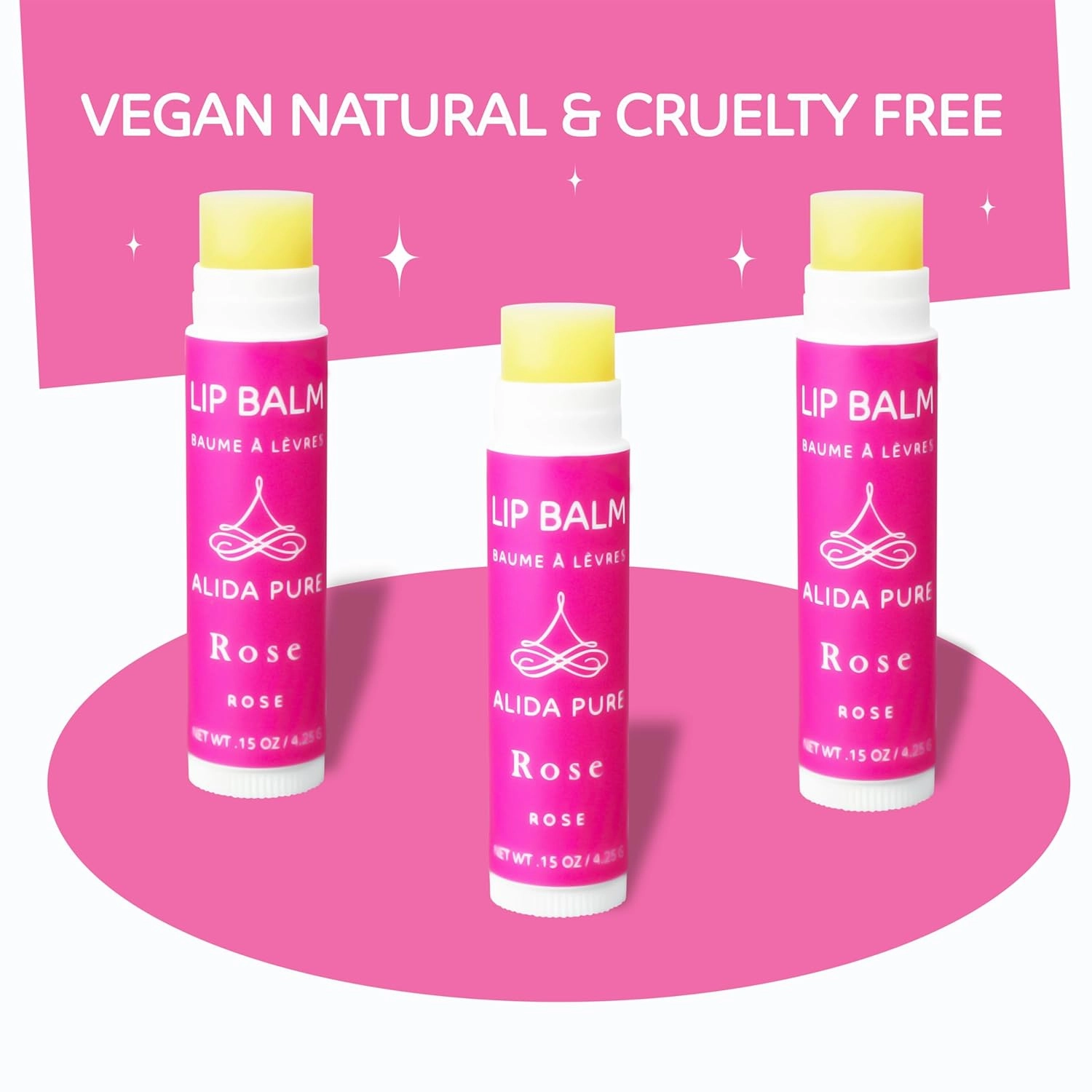 Rose Lip Balm Collection, Vegan Set, Beeswax Free, with Avocado And, Organic Jojoba Oil, and Vitamin E, Natural Moisturizer for Dry, Chapped Lips, 3 Tube Set