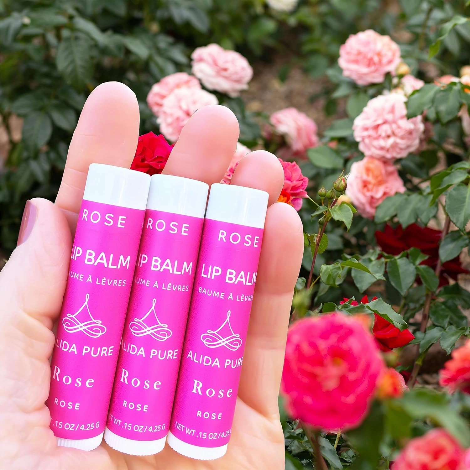 Rose Lip Balm Collection, Vegan Set, Beeswax Free, with Avocado And, Organic Jojoba Oil, and Vitamin E, Natural Moisturizer for Dry, Chapped Lips, 3 Tube Set
