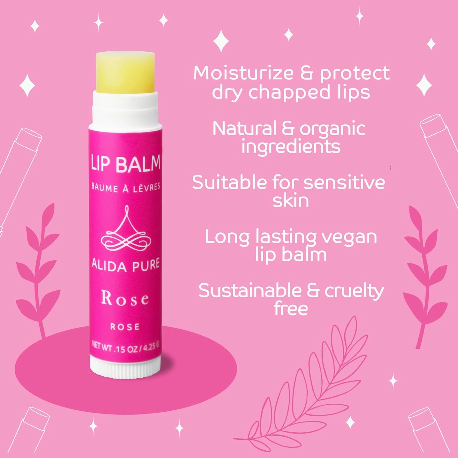 Rose Lip Balm Collection, Vegan Set, Beeswax Free, with Avocado And, Organic Jojoba Oil, and Vitamin E, Natural Moisturizer for Dry, Chapped Lips, 3 Tube Set