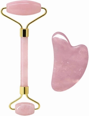 Rose Quartz Face Jade Roller Massagers Guasha Set Gua Sha Tools Natural Stone Gouache Scraper for Facial,Type 10
