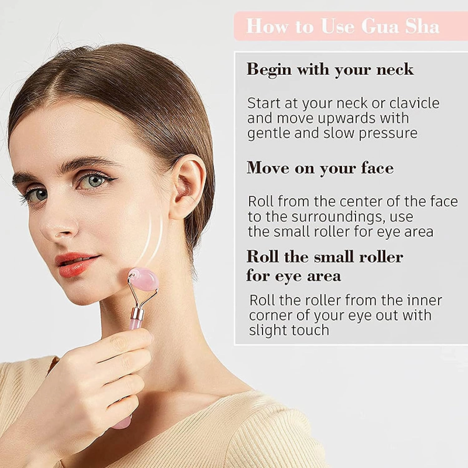 Rose Quartz Face Jade Roller Massagers Guasha Set Gua Sha Tools Natural Stone Gouache Scraper for Facial,Type 10