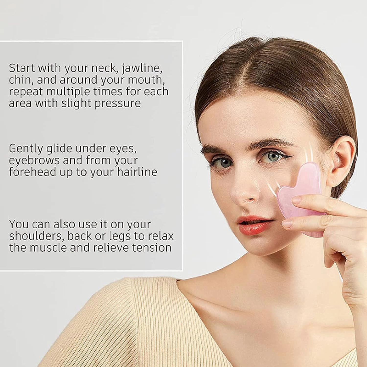 Rose Quartz Face Jade Roller Massagers Guasha Set Gua Sha Tools Natural Stone Gouache Scraper for Facial,Type 10