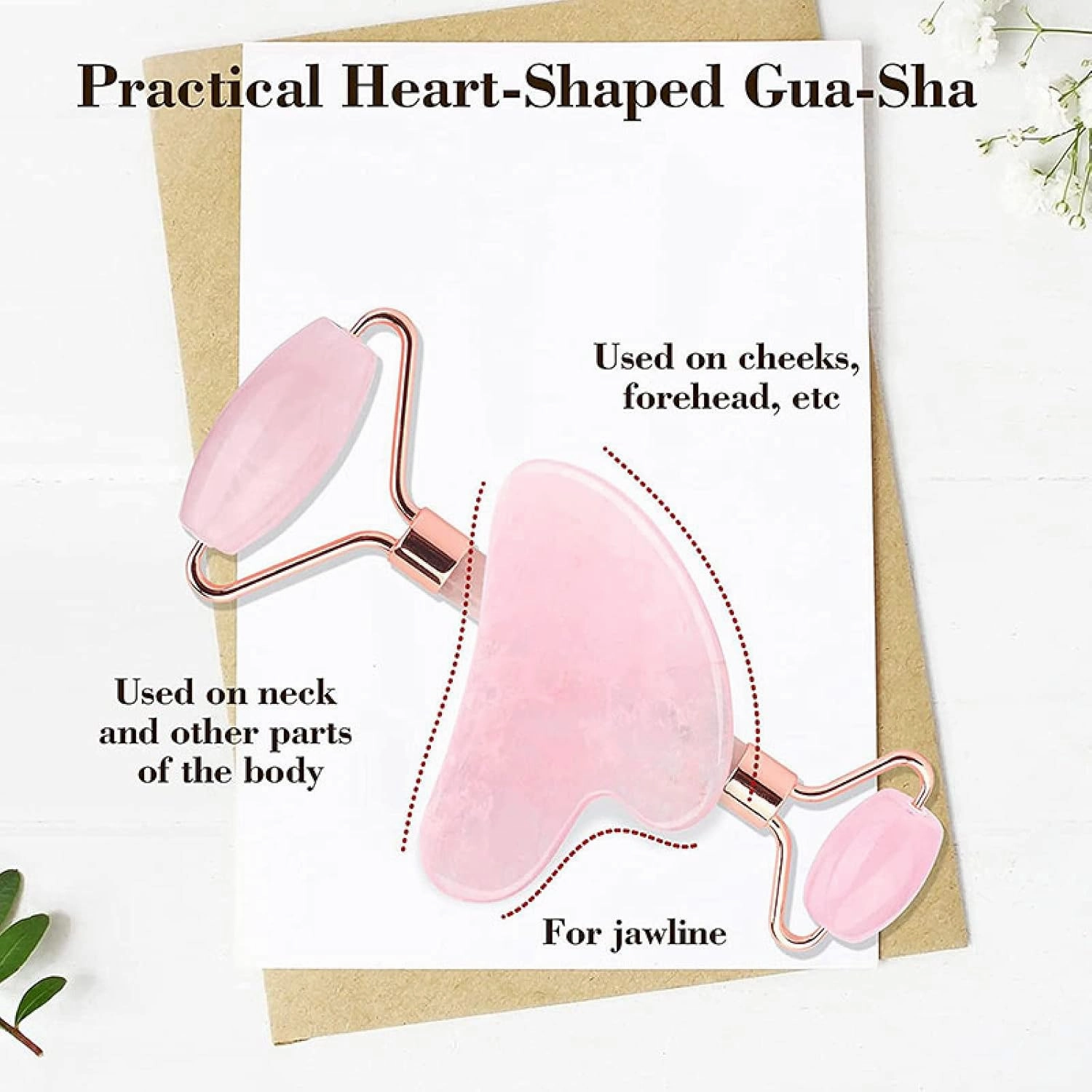 Rose Quartz Face Jade Roller Massagers Guasha Set Gua Sha Tools Natural Stone Gouache Scraper for Facial,Type 10