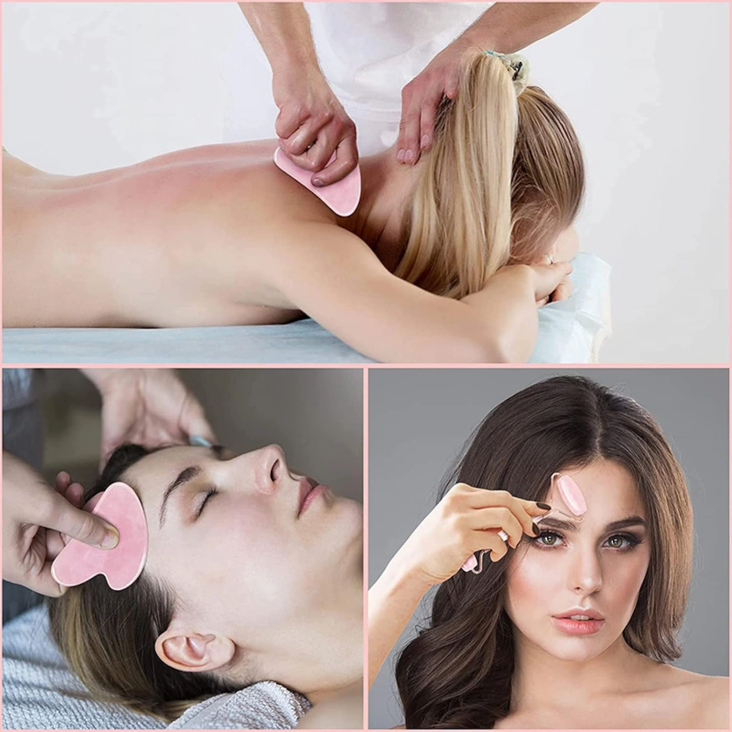 Rose Quartz Face Jade Roller Massagers Guasha Set Gua Sha Tools Natural Stone Gouache Scraper for Facial,Type 10