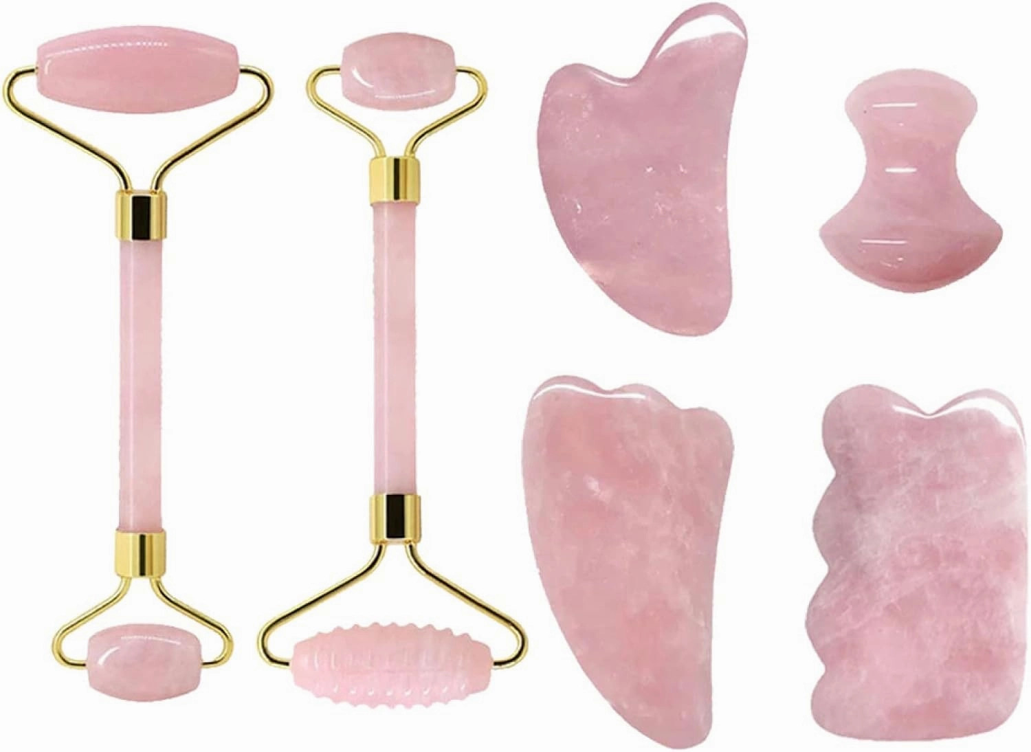 Rose Quartz Face Jade Roller Massagers Guasha Set Gua Sha Tools Natural Stone Gouache Scraper for Facial,Type 10