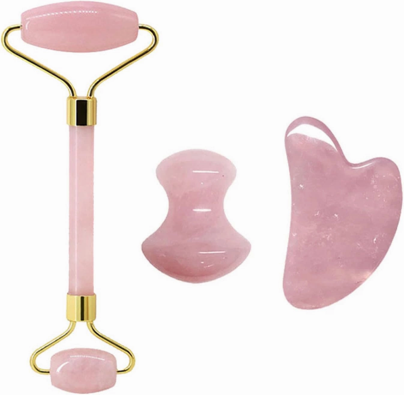 Rose Quartz Face Jade Roller Massagers Guasha Set Gua Sha Tools Natural Stone Gouache Scraper for Facial,Type 10