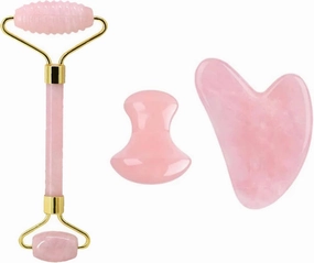Rose Quartz Face Roller And Gua Sha Set Natural Jade Gouache Scraper Gua Sha Massage Quartz Roller Facial Lifting Massage Tool,type 6